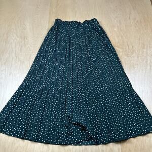 Exlura Pleated Swing High Waist Midi Polka Dot Dark Green Skirt Medium